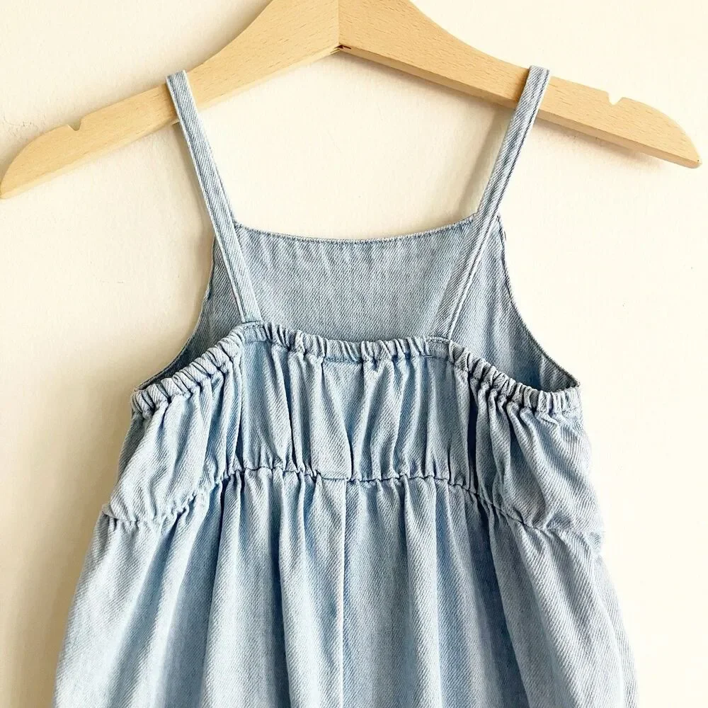Old Navy Chambray Jumpsuit Baby Girl 18-24M Blue Sleeveless Ric Rac 4th of July
